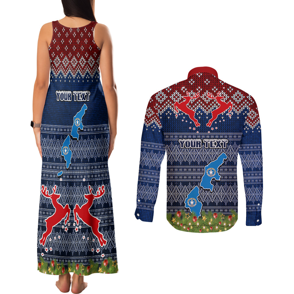 Personalised Northern Mariana Islands Christmas Couples Matching Tank Maxi Dress and Long Sleeve Button Shirts Coat of Arms and Map Beautiful Merry Xmas Snowflake LT03 - Polynesian Pride