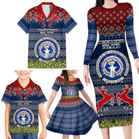 Personalised Northern Mariana Islands Christmas Family Matching Long Sleeve Bodycon Dress and Hawaiian Shirt Coat of Arms and Map Beautiful Merry Xmas Snowflake LT03 - Polynesian Pride