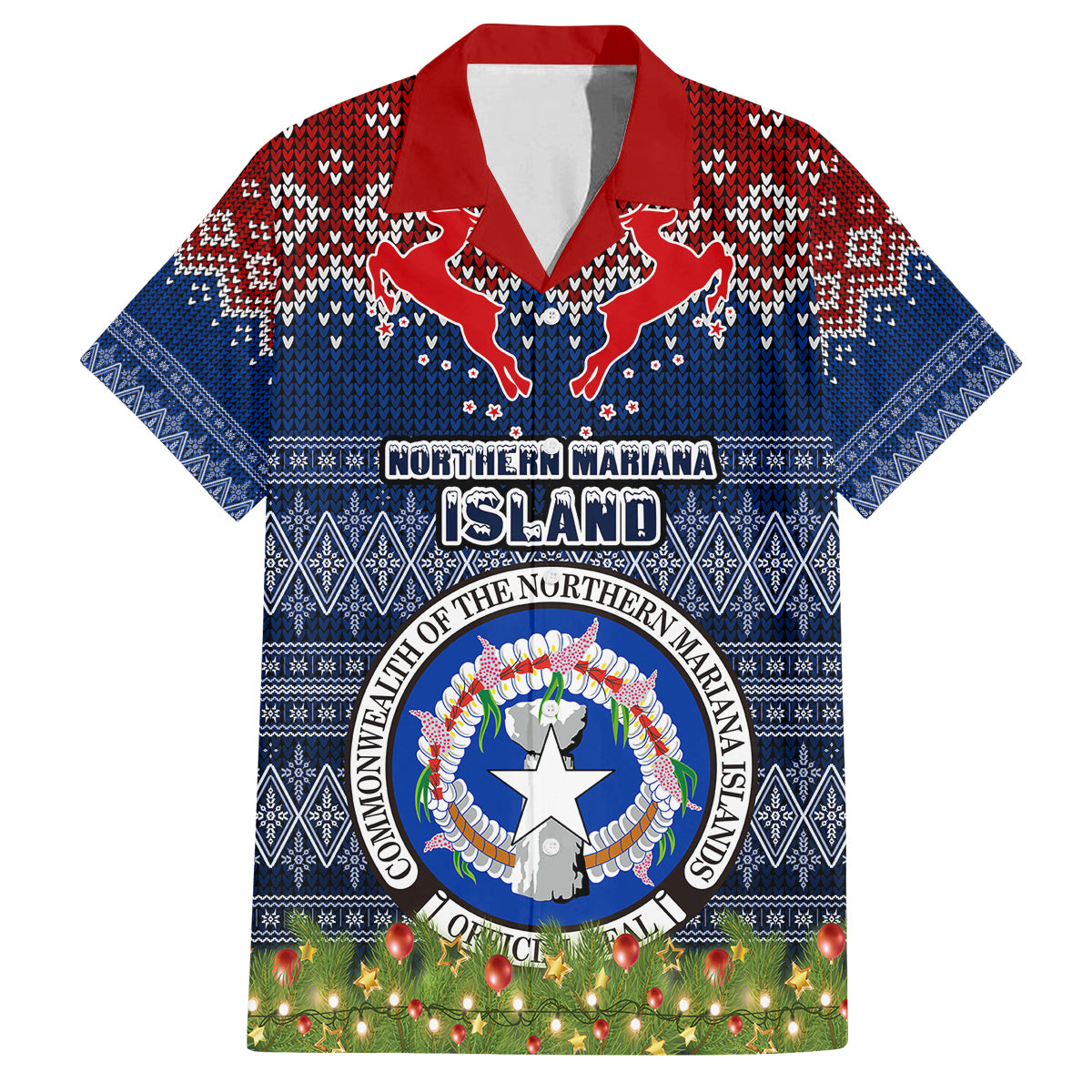 Personalised Northern Mariana Islands Christmas Family Matching Long Sleeve Bodycon Dress and Hawaiian Shirt Coat of Arms and Map Beautiful Merry Xmas Snowflake LT03 Dad's Shirt - Short Sleeve Blue - Polynesian Pride