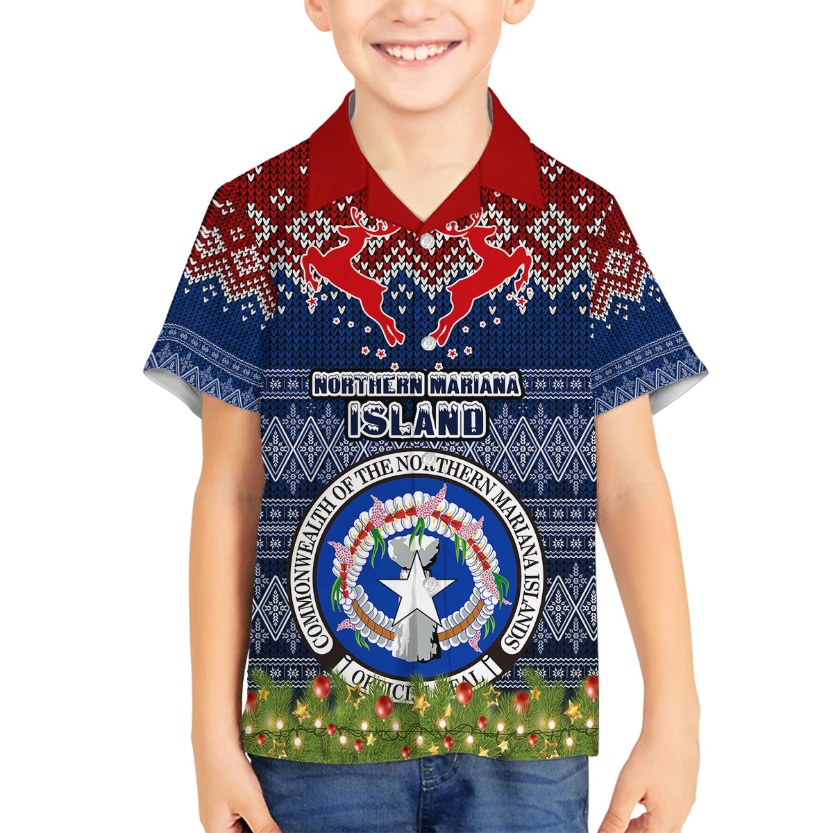 Personalised Northern Mariana Islands Christmas Family Matching Long Sleeve Bodycon Dress and Hawaiian Shirt Coat of Arms and Map Beautiful Merry Xmas Snowflake LT03 Son's Shirt Blue - Polynesian Pride