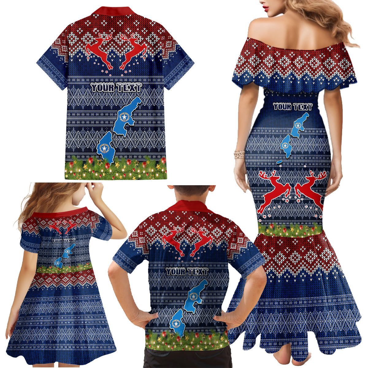 Personalised Northern Mariana Islands Christmas Family Matching Mermaid Dress and Hawaiian Shirt Coat of Arms and Map Beautiful Merry Xmas Snowflake LT03 - Polynesian Pride
