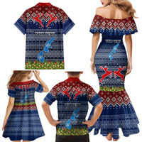 Personalised Northern Mariana Islands Christmas Family Matching Mermaid Dress and Hawaiian Shirt Coat of Arms and Map Beautiful Merry Xmas Snowflake LT03 - Polynesian Pride