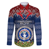 Personalised Northern Mariana Islands Christmas Family Matching Mermaid Dress and Hawaiian Shirt Coat of Arms and Map Beautiful Merry Xmas Snowflake LT03 Dad's Shirt - Long Sleeve Blue - Polynesian Pride