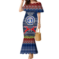 Personalised Northern Mariana Islands Christmas Family Matching Mermaid Dress and Hawaiian Shirt Coat of Arms and Map Beautiful Merry Xmas Snowflake LT03 Mom's Dress Blue - Polynesian Pride
