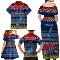 Personalised Northern Mariana Islands Christmas Family Matching Off Shoulder Long Sleeve Dress and Hawaiian Shirt Coat of Arms and Map Beautiful Merry Xmas Snowflake LT03 - Polynesian Pride