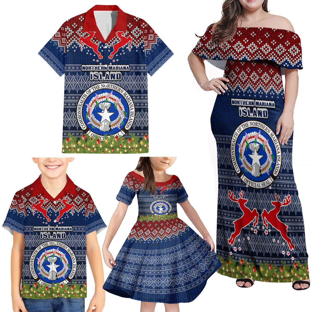 Personalised Northern Mariana Islands Christmas Family Matching Off Shoulder Maxi Dress and Hawaiian Shirt Coat of Arms and Map Beautiful Merry Xmas Snowflake LT03 - Polynesian Pride