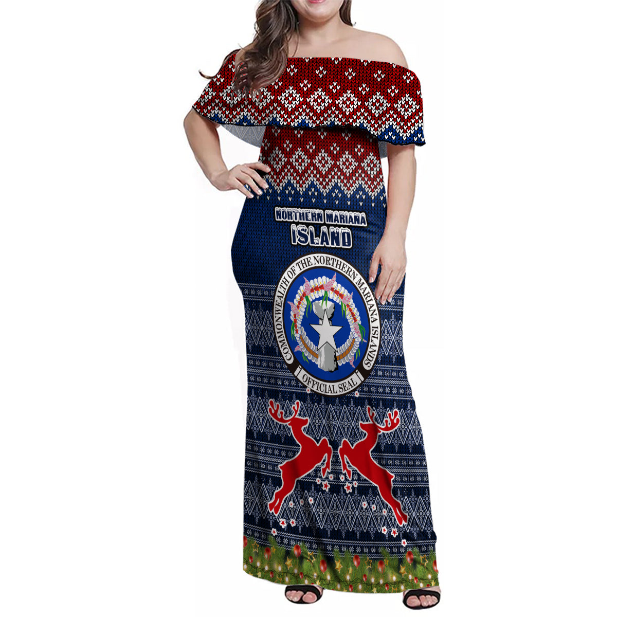 Personalised Northern Mariana Islands Christmas Family Matching Off Shoulder Maxi Dress and Hawaiian Shirt Coat of Arms and Map Beautiful Merry Xmas Snowflake LT03 Dad's Shirt - Long Sleeve Blue - Polynesian Pride