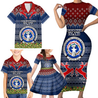 Personalised Northern Mariana Islands Christmas Family Matching Short Sleeve Bodycon Dress and Hawaiian Shirt Coat of Arms and Map Beautiful Merry Xmas Snowflake LT03 - Polynesian Pride