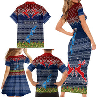 Personalised Northern Mariana Islands Christmas Family Matching Short Sleeve Bodycon Dress and Hawaiian Shirt Coat of Arms and Map Beautiful Merry Xmas Snowflake LT03 - Polynesian Pride
