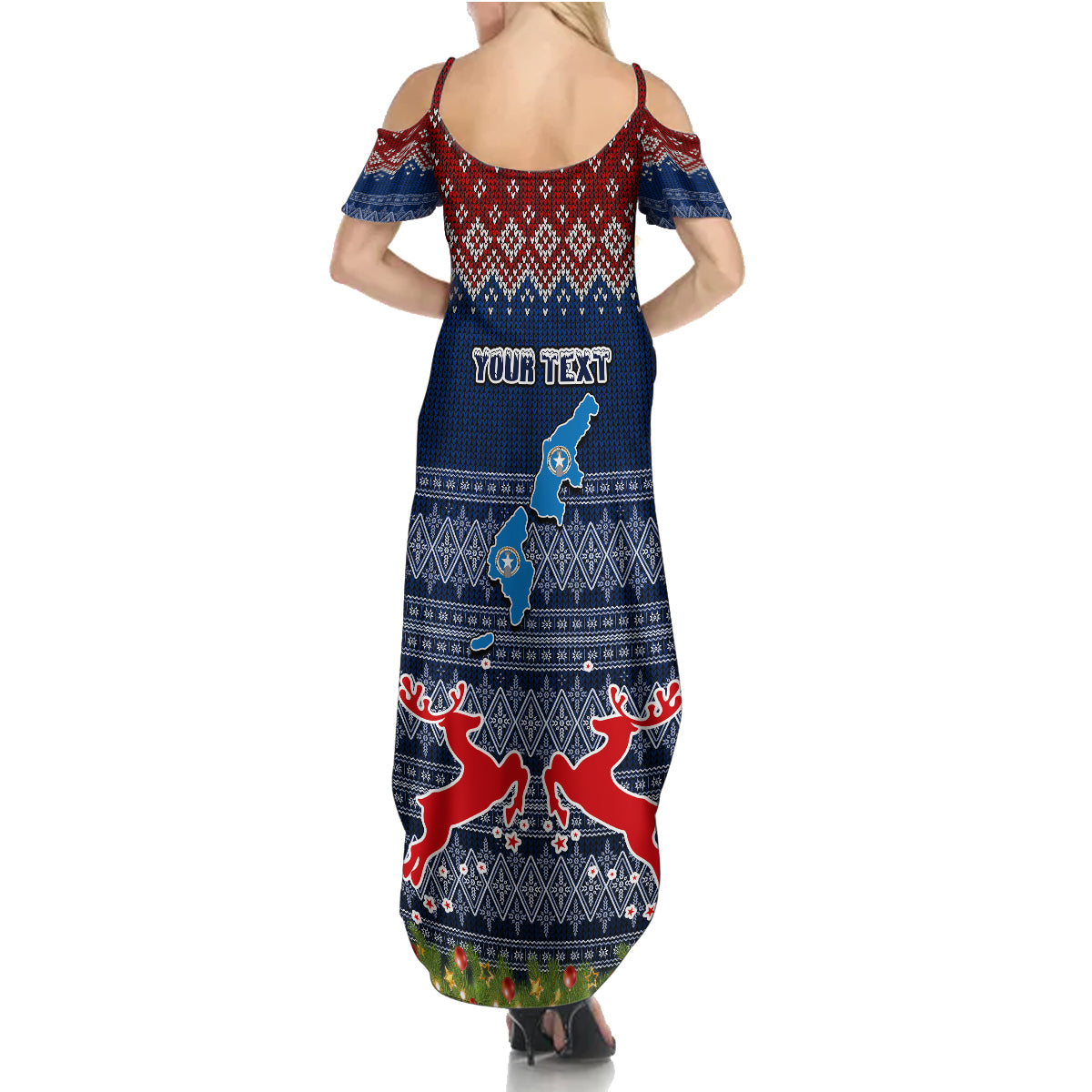 Personalised Northern Mariana Islands Christmas Family Matching Summer Maxi Dress and Hawaiian Shirt Coat of Arms and Map Beautiful Merry Xmas Snowflake LT03 - Polynesian Pride