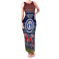 Personalised Northern Mariana Islands Christmas Family Matching Tank Maxi Dress and Hawaiian Shirt Coat of Arms and Map Beautiful Merry Xmas Snowflake LT03 Mom's Dress Blue - Polynesian Pride