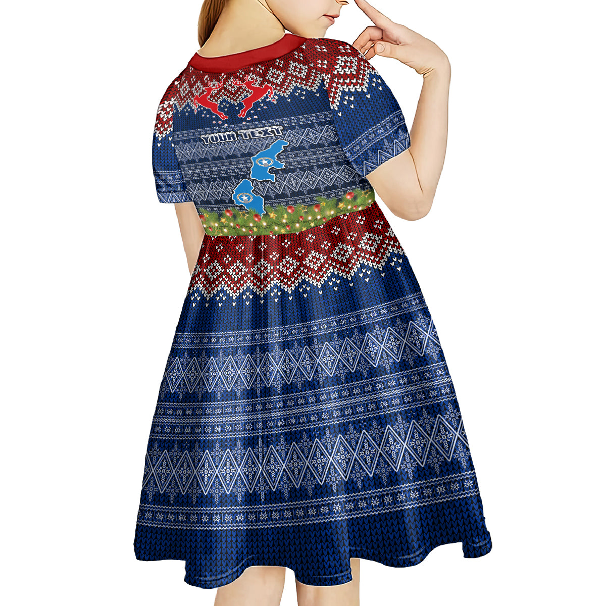 Personalised Northern Mariana Islands Christmas Kid Short Sleeve Dress Coat of Arms and Map Beautiful Merry Xmas Snowflake LT03 - Polynesian Pride
