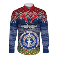 Personalised Northern Mariana Islands Christmas Long Sleeve Button Shirt Coat of Arms and Map Beautiful Merry Xmas Snowflake LT03 Unisex Blue - Polynesian Pride