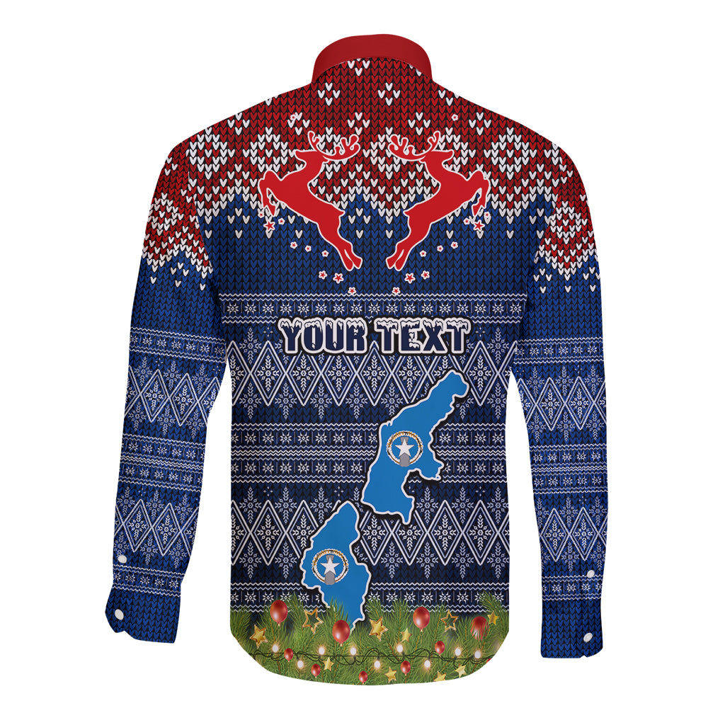 Personalised Northern Mariana Islands Christmas Long Sleeve Button Shirt Coat of Arms and Map Beautiful Merry Xmas Snowflake LT03 - Polynesian Pride