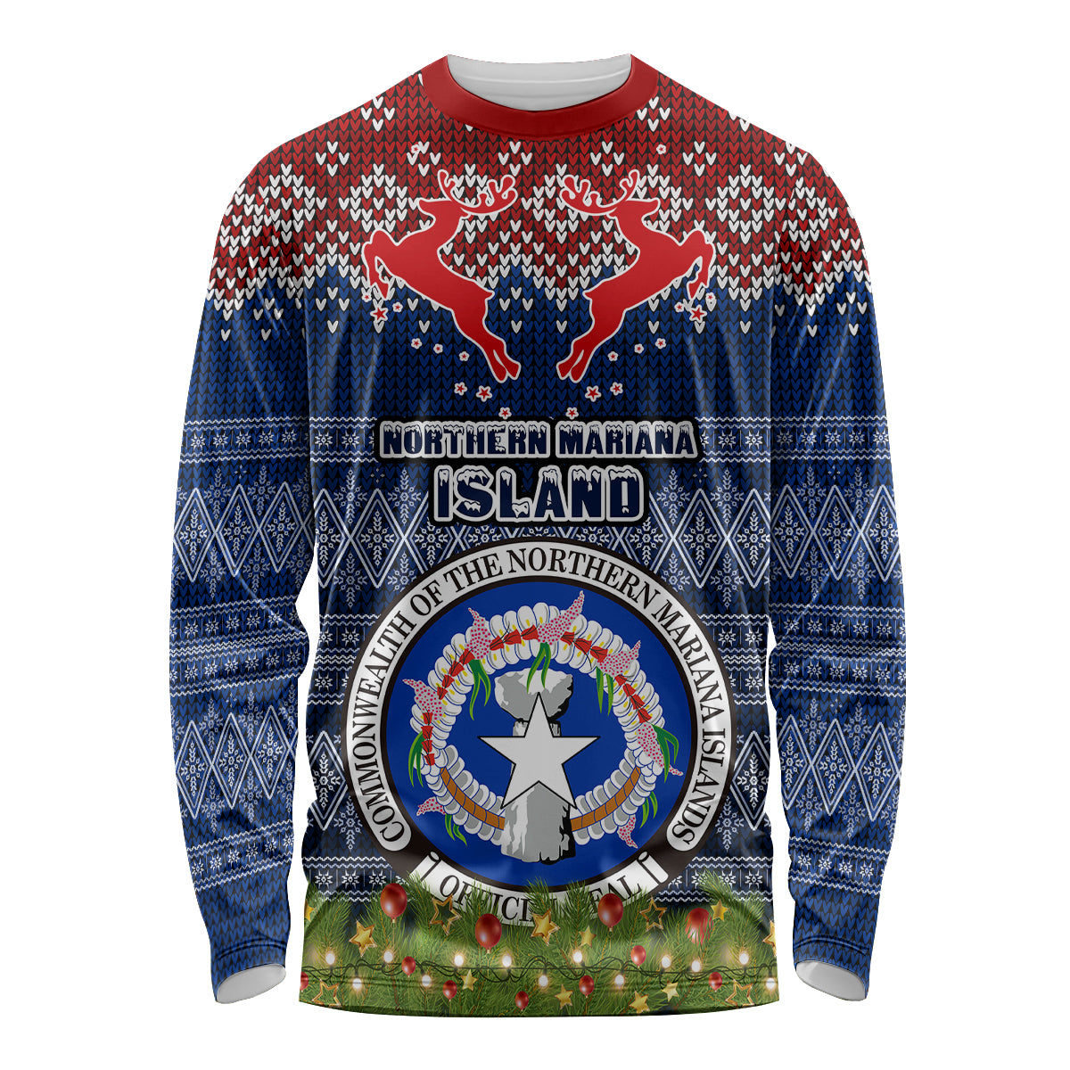 Personalised Northern Mariana Islands Christmas Long Sleeve Shirt Coat of Arms and Map Beautiful Merry Xmas Snowflake LT03 Unisex Blue - Polynesian Pride