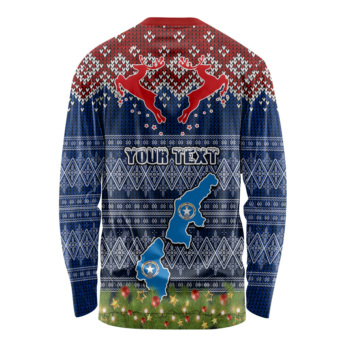 Personalised Northern Mariana Islands Christmas Long Sleeve Shirt Coat of Arms and Map Beautiful Merry Xmas Snowflake LT03 - Polynesian Pride