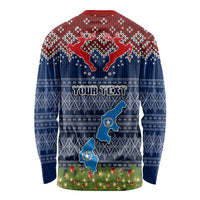 Personalised Northern Mariana Islands Christmas Long Sleeve Shirt Coat of Arms and Map Beautiful Merry Xmas Snowflake LT03 - Polynesian Pride
