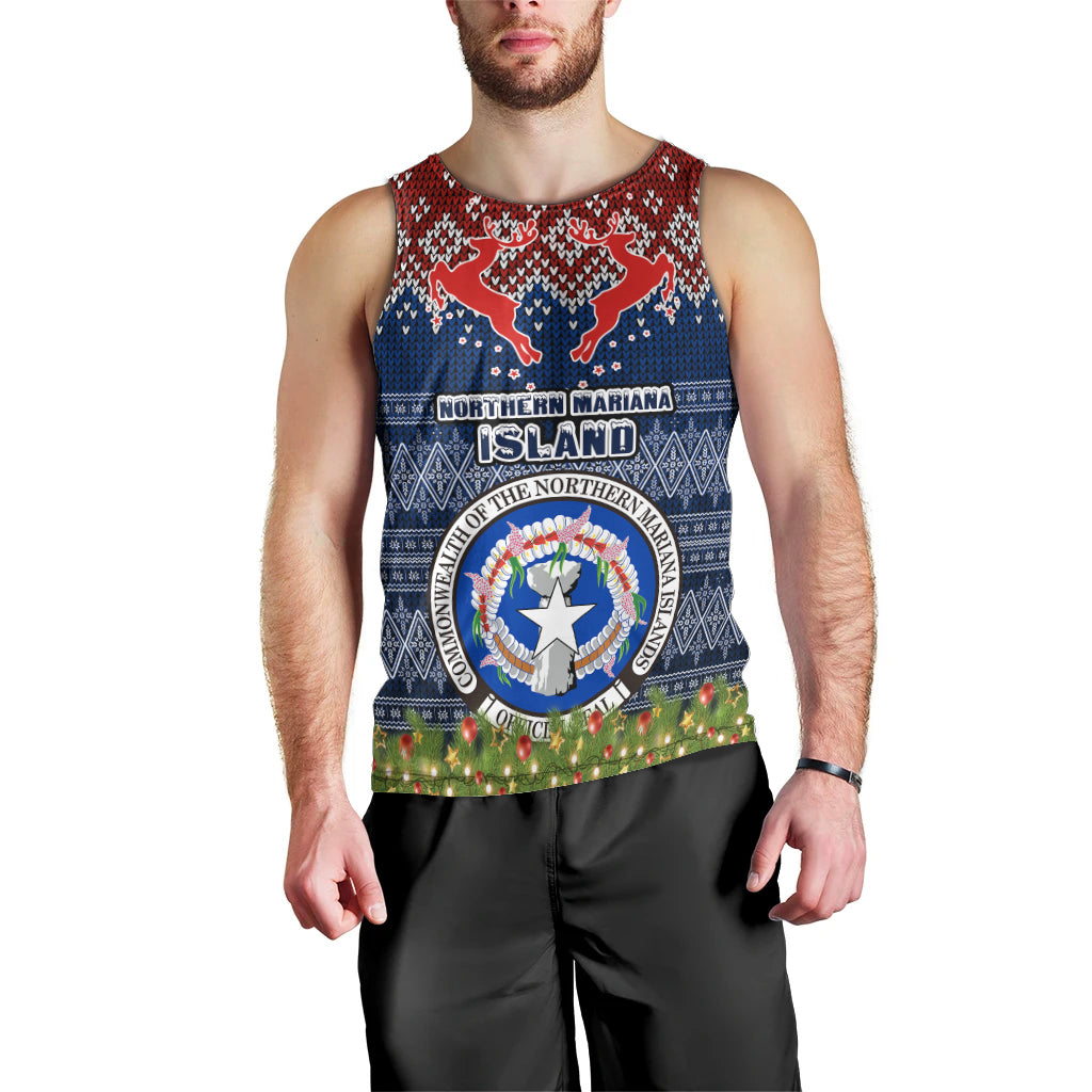 Personalised Northern Mariana Islands Christmas Men Tank Top Coat of Arms and Map Beautiful Merry Xmas Snowflake LT03 - Polynesian Pride
