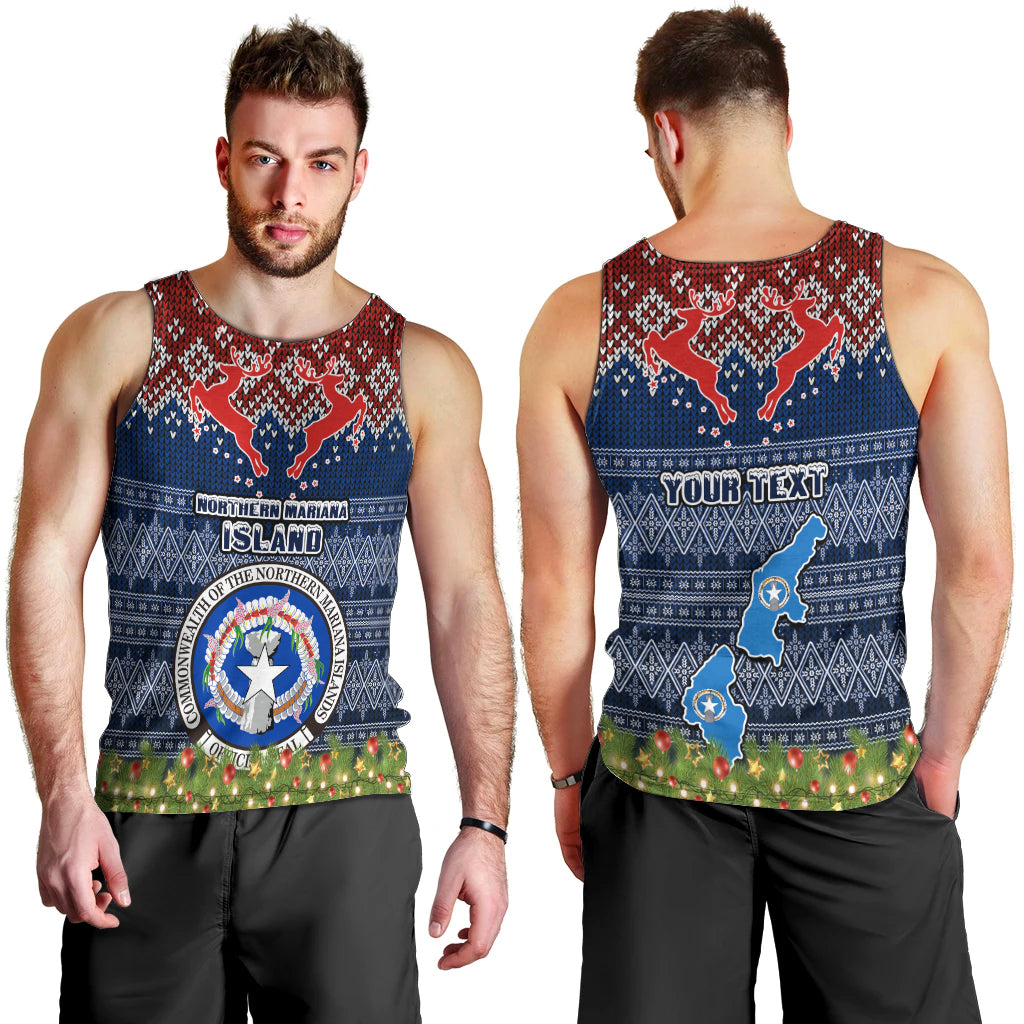 Personalised Northern Mariana Islands Christmas Men Tank Top Coat of Arms and Map Beautiful Merry Xmas Snowflake LT03 - Polynesian Pride