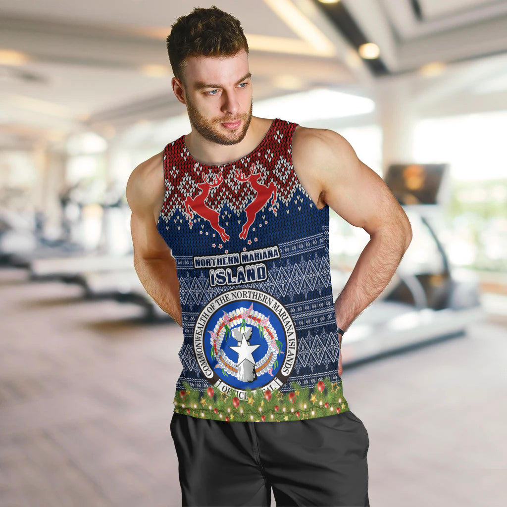 Personalised Northern Mariana Islands Christmas Men Tank Top Coat of Arms and Map Beautiful Merry Xmas Snowflake LT03 - Polynesian Pride