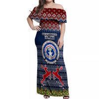 Personalised Northern Mariana Islands Christmas Off Shoulder Maxi Dress Coat of Arms and Map Beautiful Merry Xmas Snowflake LT03 Women Blue - Polynesian Pride