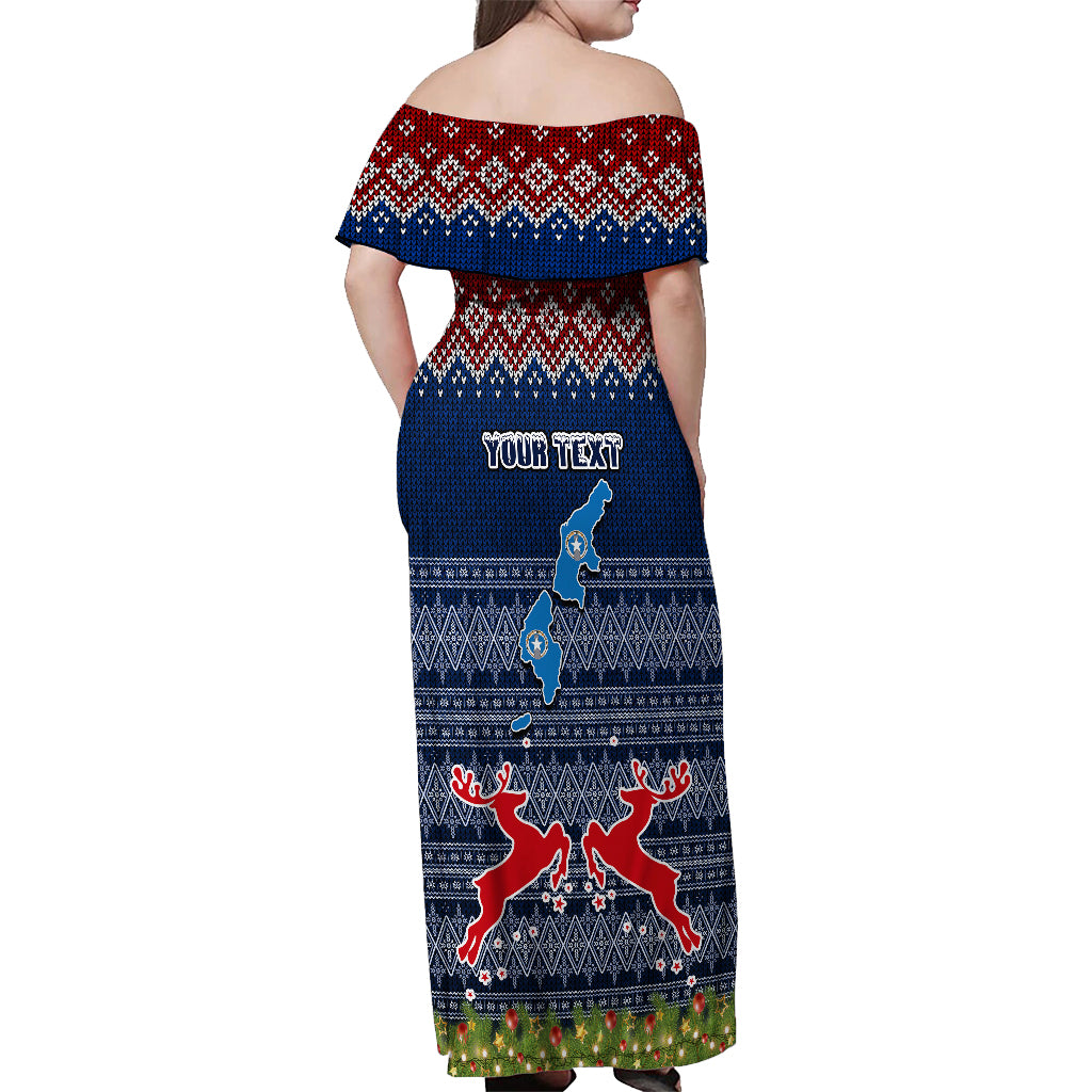 Personalised Northern Mariana Islands Christmas Off Shoulder Maxi Dress Coat of Arms and Map Beautiful Merry Xmas Snowflake LT03 - Polynesian Pride
