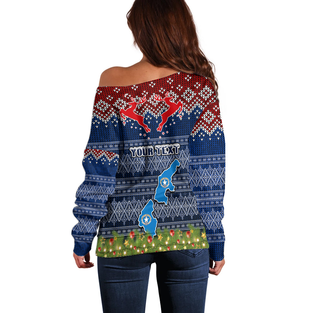 Personalised Northern Mariana Islands Christmas Off Shoulder Sweater Coat of Arms and Map Beautiful Merry Xmas Snowflake LT03 - Polynesian Pride