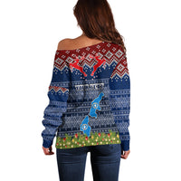 Personalised Northern Mariana Islands Christmas Off Shoulder Sweater Coat of Arms and Map Beautiful Merry Xmas Snowflake LT03 - Polynesian Pride