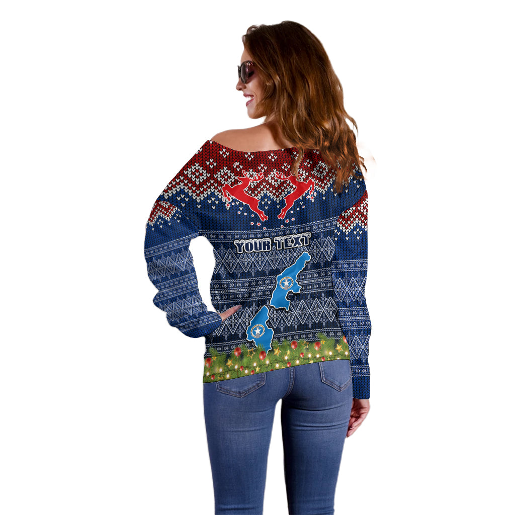Personalised Northern Mariana Islands Christmas Off Shoulder Sweater Coat of Arms and Map Beautiful Merry Xmas Snowflake LT03 - Polynesian Pride