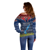 Personalised Northern Mariana Islands Christmas Off Shoulder Sweater Coat of Arms and Map Beautiful Merry Xmas Snowflake LT03 - Polynesian Pride
