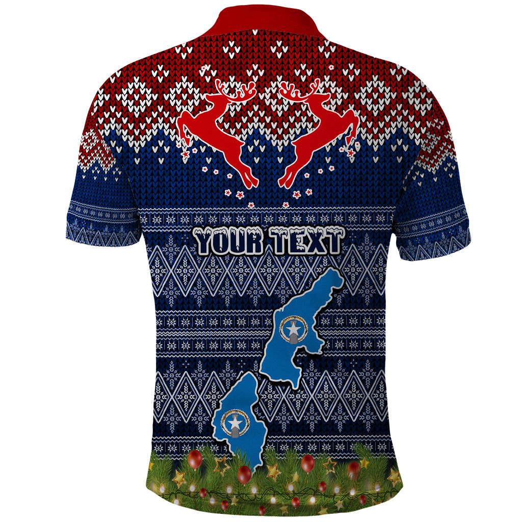 Personalised Northern Mariana Islands Christmas Polo Shirt Coat of Arms and Map Beautiful Merry Xmas Snowflake LT03 - Polynesian Pride