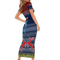 Personalised Northern Mariana Islands Christmas Short Sleeve Bodycon Dress Coat of Arms and Map Beautiful Merry Xmas Snowflake LT03 - Polynesian Pride