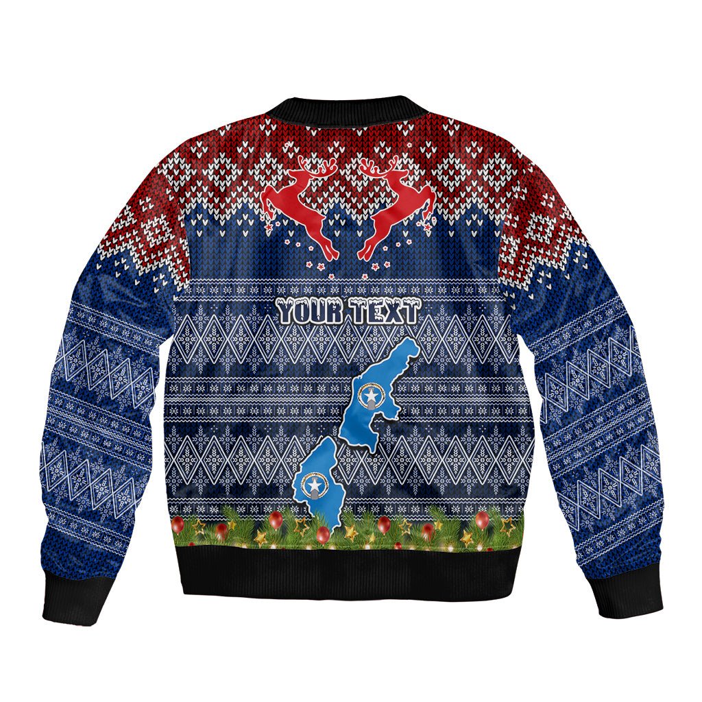 Personalised Northern Mariana Islands Christmas Sleeve Zip Bomber Jacket Coat of Arms and Map Beautiful Merry Xmas Snowflake LT03 - Polynesian Pride