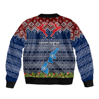Personalised Northern Mariana Islands Christmas Sleeve Zip Bomber Jacket Coat of Arms and Map Beautiful Merry Xmas Snowflake LT03 - Polynesian Pride
