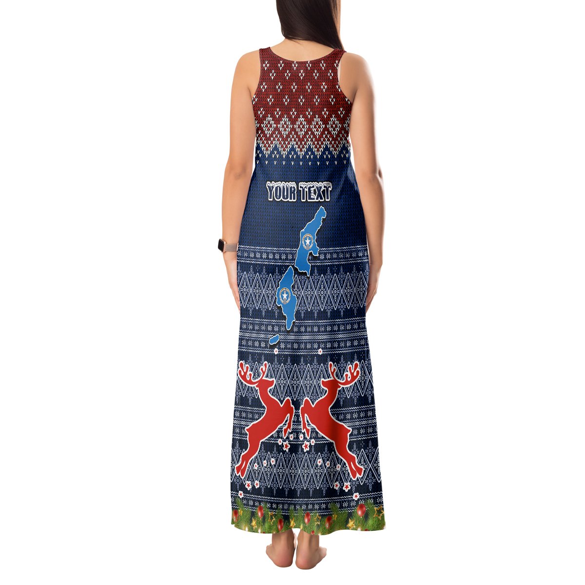 Personalised Northern Mariana Islands Christmas Tank Maxi Dress Coat of Arms and Map Beautiful Merry Xmas Snowflake LT03 - Polynesian Pride