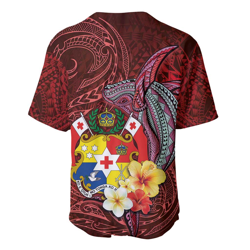 Tonga Humpback Whale Baseball Jersey National Seal with Hibiscus and Polynesian Tattoo LT03 - Polynesian Pride