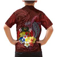 Tonga Humpback Whale Family Matching Mermaid Dress and Hawaiian Shirt National Seal with Hibiscus and Polynesian Tattoo LT03 - Polynesian Pride