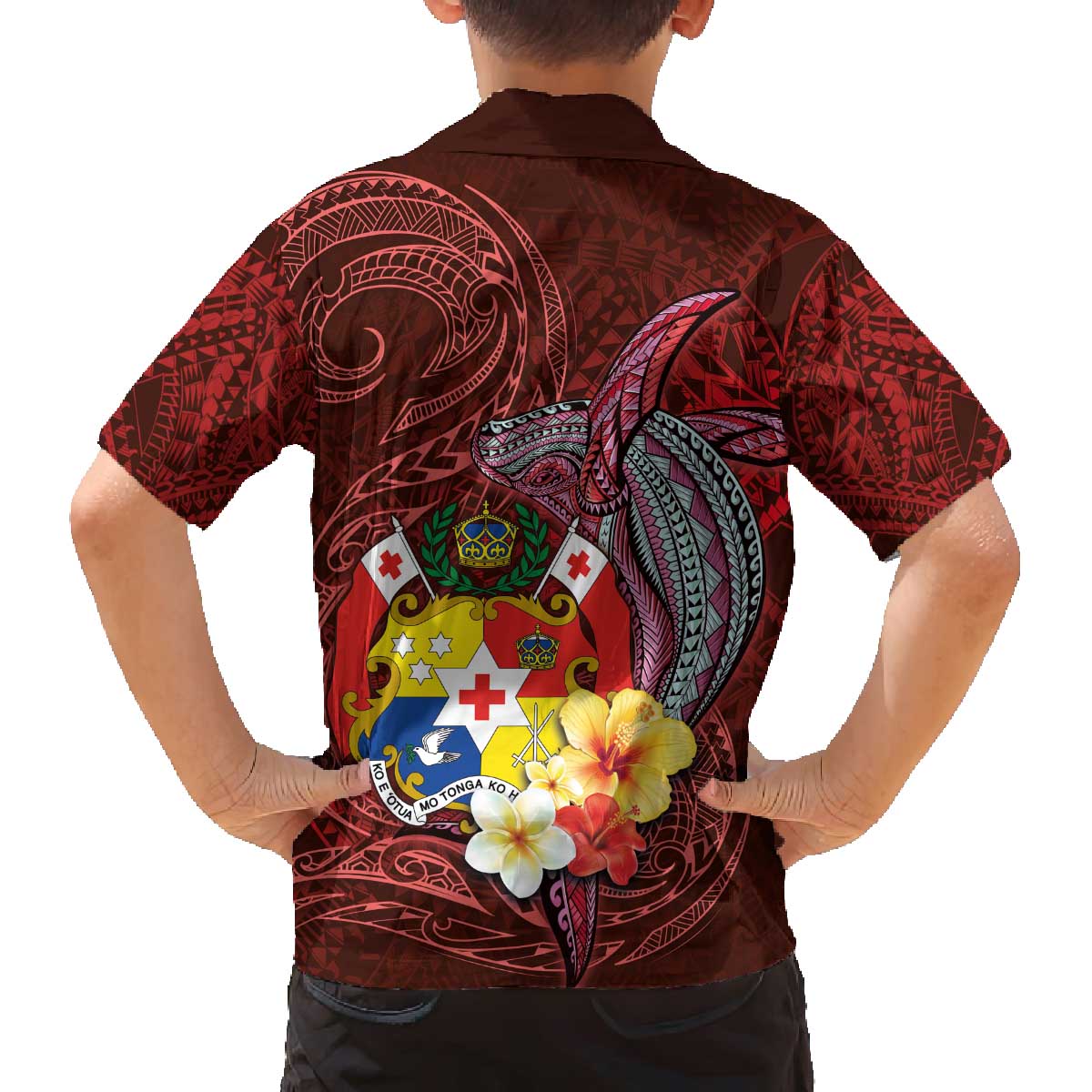 Tonga Humpback Whale Family Matching Off The Shoulder Long Sleeve Dress and Hawaiian Shirt National Seal with Hibiscus and Polynesian Tattoo LT03 - Polynesian Pride