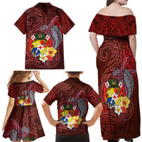 Tonga Humpback Whale Family Matching Off Shoulder Maxi Dress and Hawaiian Shirt National Seal with Hibiscus and Polynesian Tattoo LT03 - Polynesian Pride