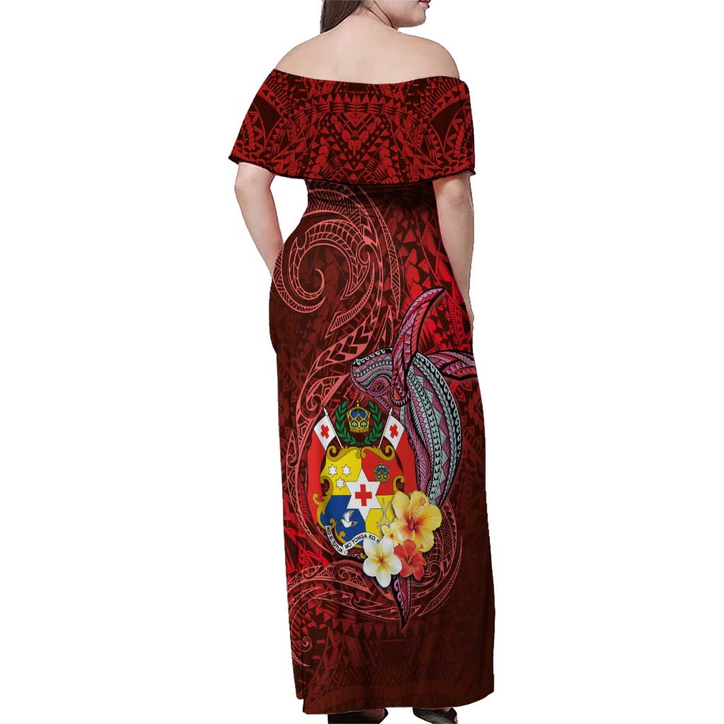 Tonga Humpback Whale Family Matching Off Shoulder Maxi Dress and Hawaiian Shirt National Seal with Hibiscus and Polynesian Tattoo LT03 - Polynesian Pride