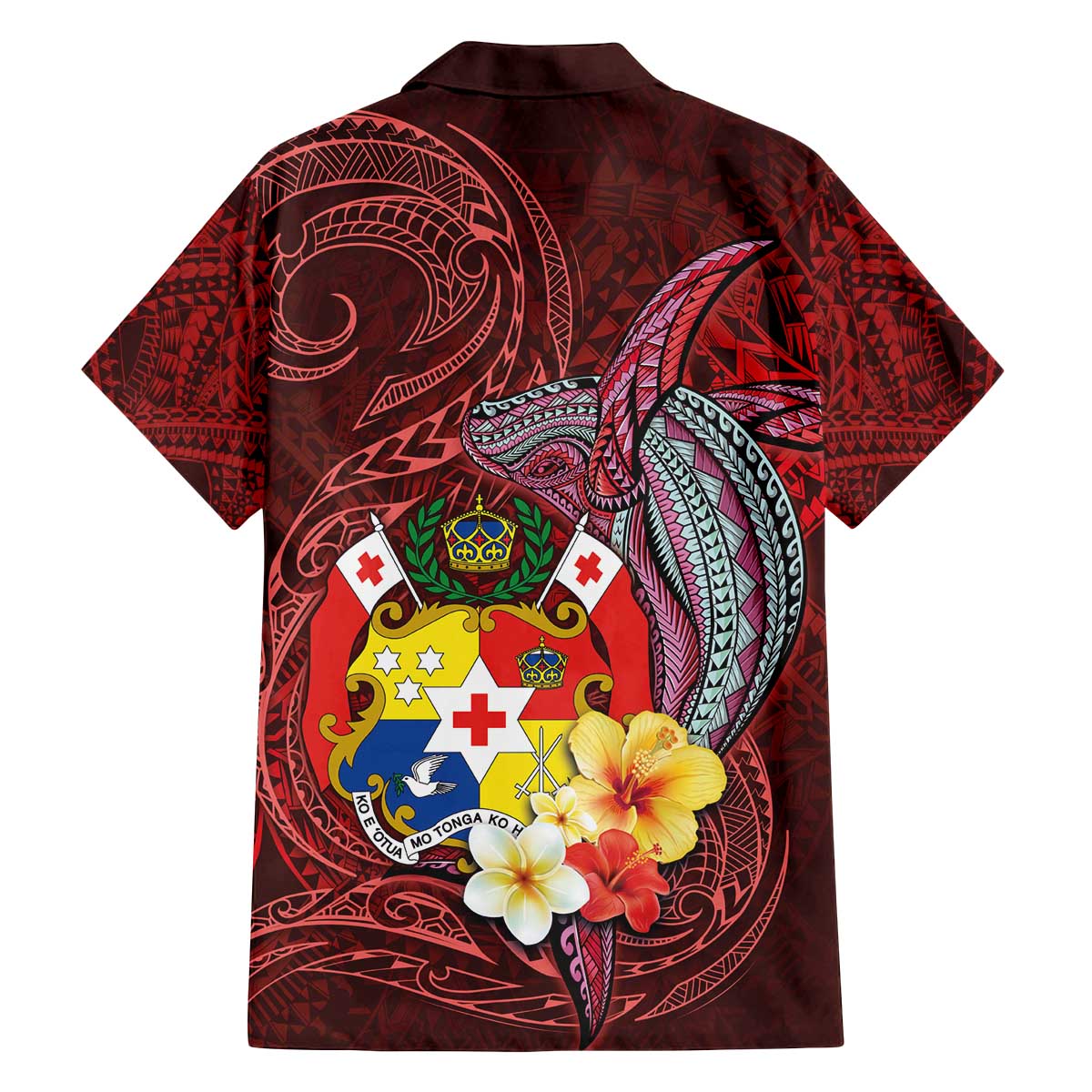 Tonga Humpback Whale Family Matching Off Shoulder Short Dress and Hawaiian Shirt National Seal with Hibiscus and Polynesian Tattoo LT03 - Polynesian Pride