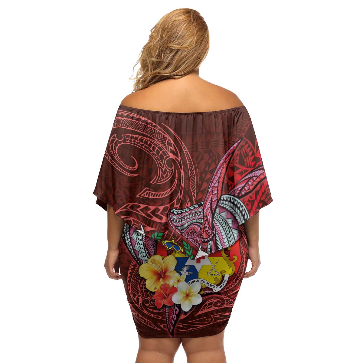 Tonga Humpback Whale Family Matching Off Shoulder Short Dress and Hawaiian Shirt National Seal with Hibiscus and Polynesian Tattoo LT03 - Polynesian Pride