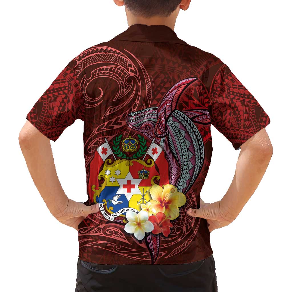 Tonga Humpback Whale Family Matching Puletasi and Hawaiian Shirt National Seal with Hibiscus and Polynesian Tattoo LT03 - Polynesian Pride