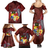 Tonga Humpback Whale Family Matching Summer Maxi Dress and Hawaiian Shirt National Seal with Hibiscus and Polynesian Tattoo LT03 - Polynesian Pride