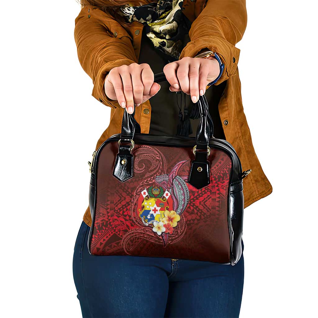 Tonga Humpback Whale Shoulder Handbag National Seal with Hibiscus and Polynesian Tattoo LT03 One Size Red - Polynesian Pride