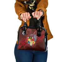 Tonga Humpback Whale Shoulder Handbag National Seal with Hibiscus and Polynesian Tattoo LT03 One Size Red - Polynesian Pride