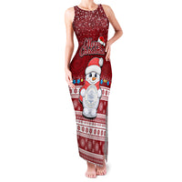 Palau Christmas Family Matching Tank Maxi Dress and Hawaiian Shirt Snowman and Palau Coat of Arms Maori Tribal Xmas Style LT03 Mom's Dress Red - Polynesian Pride