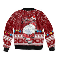 Palau Christmas Sleeve Zip Bomber Jacket Snowman and Palau Coat of Arms Maori Tribal Xmas Style LT03 - Polynesian Pride