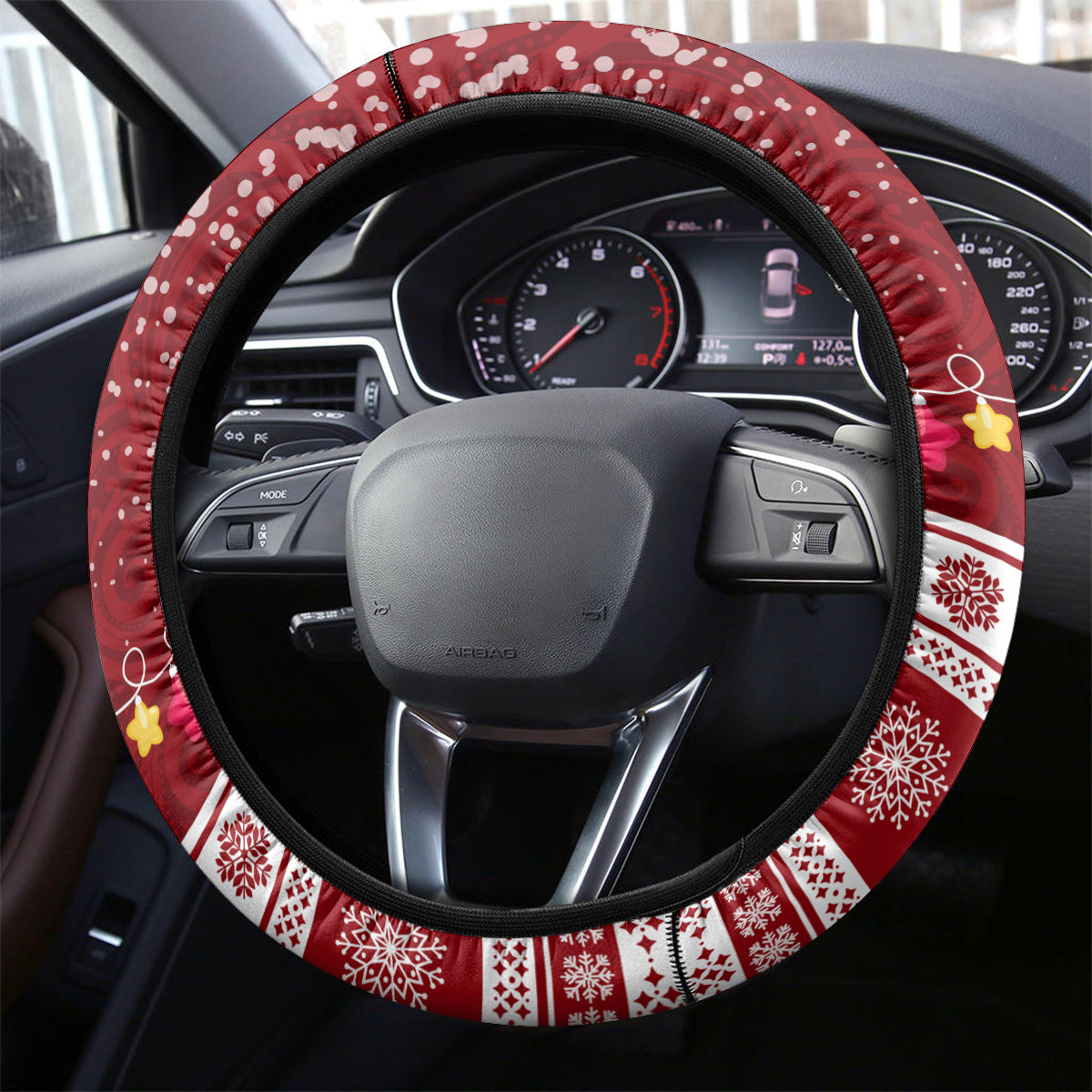 Palau Christmas Steering Wheel Cover Snowman and Palau Coat of Arms Maori Tribal Xmas Style LT03 - Polynesian Pride