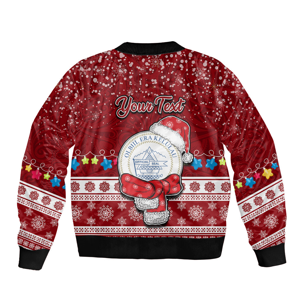 Personalised Palau Christmas Bomber Jacket Snowman and Palau Coat of Arms Maori Tribal Xmas Style LT03 - Polynesian Pride